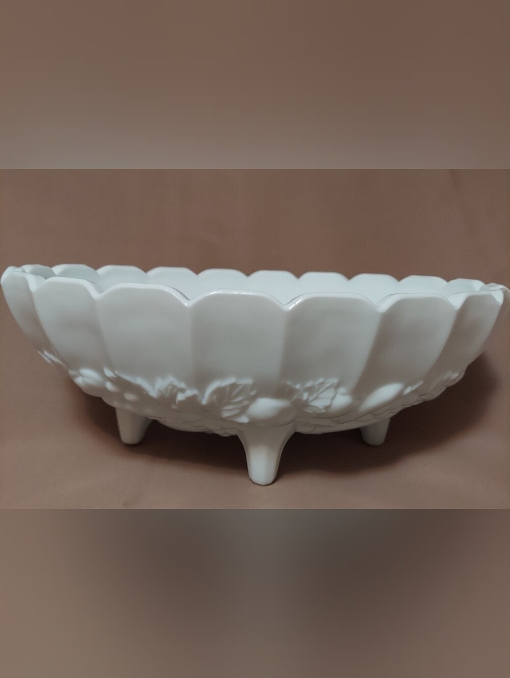 Vintage Indiana Glass Co. Milk Glass Harvest Grape Footed Bowl.